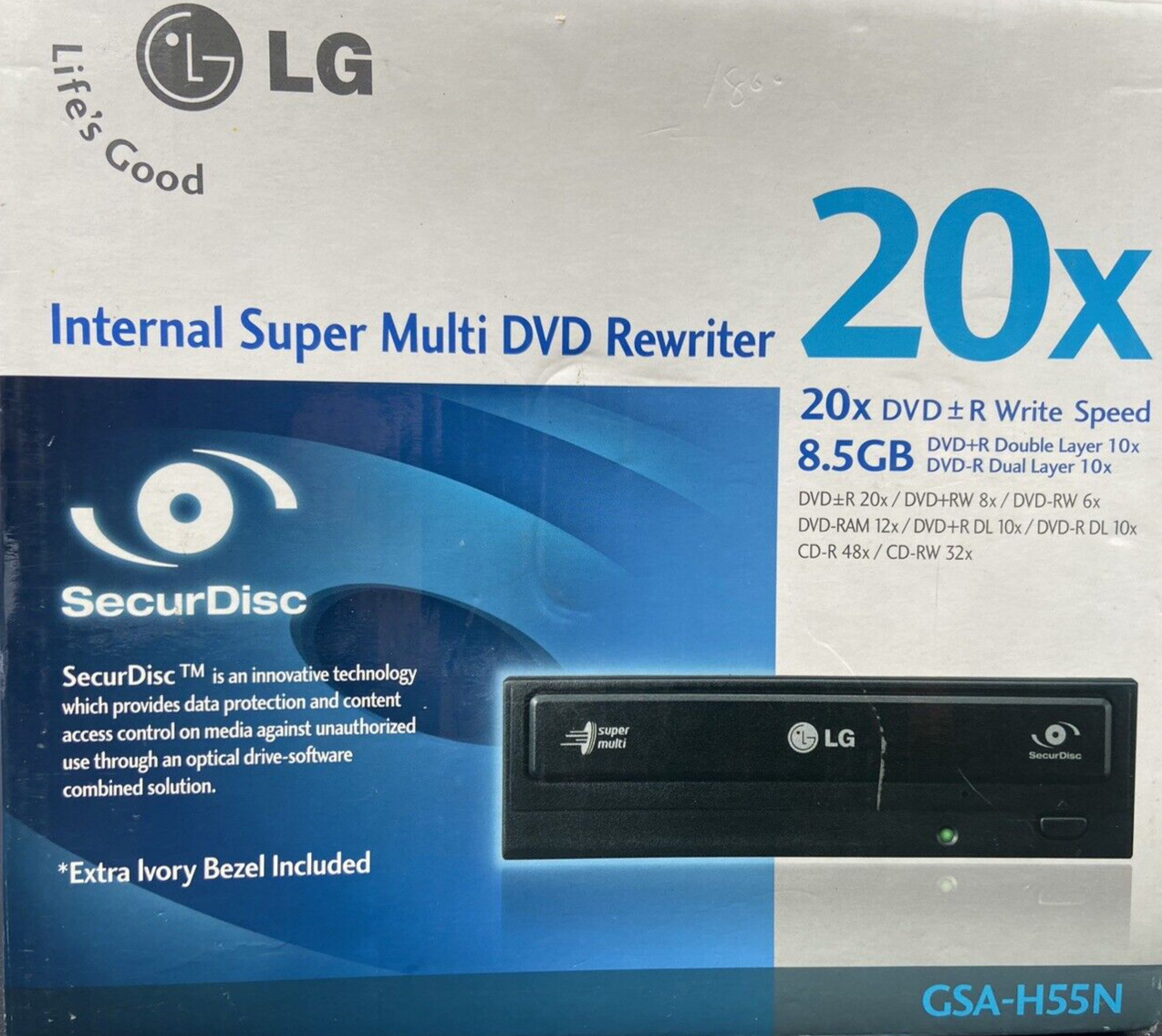 Brand New LG GSA-H55N Super Multi Internal DVD Rewriter Drive Black Extra Bezel