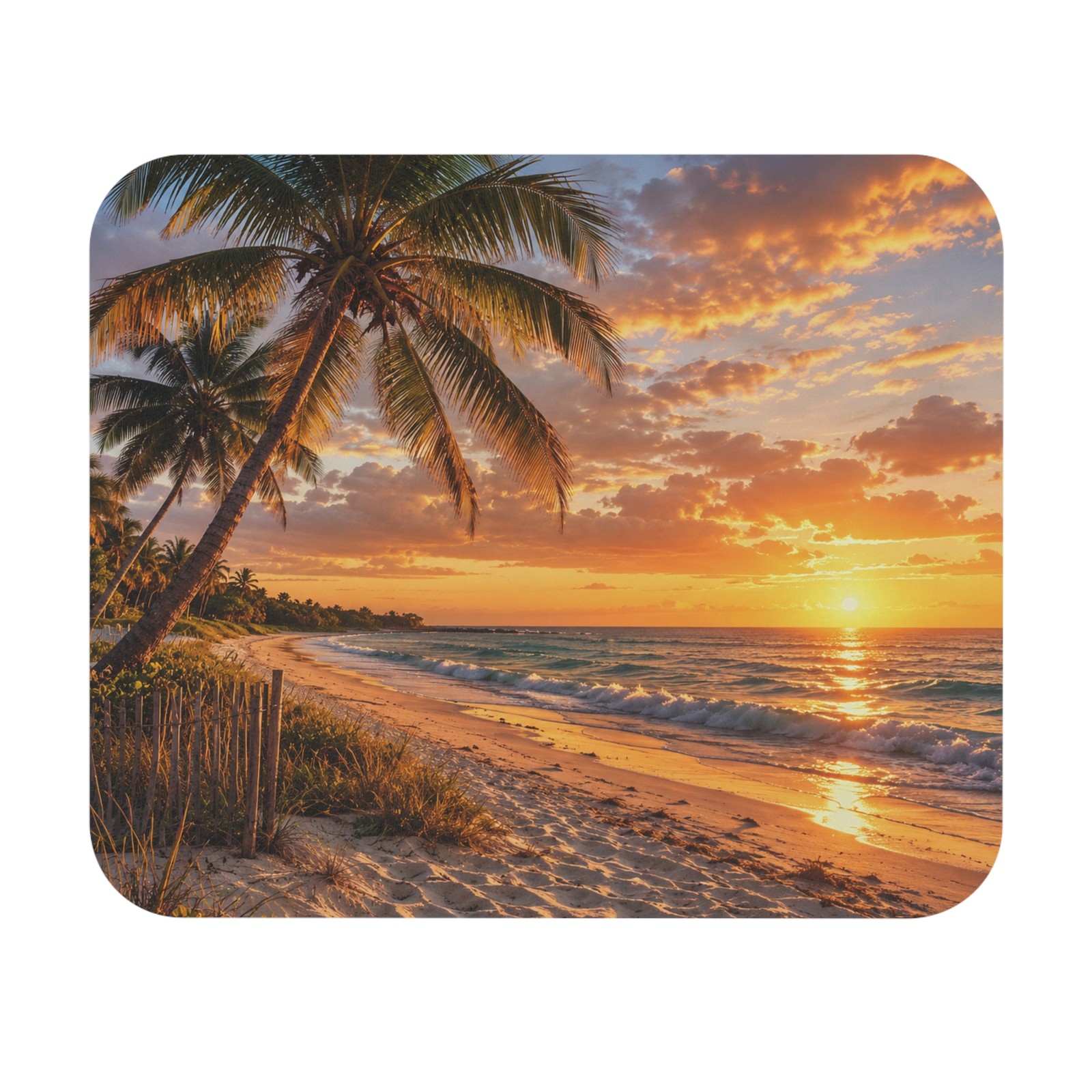 Tropical Sunset Beach Mouse Pad Palm Trees Ocean Shore Vacation Office