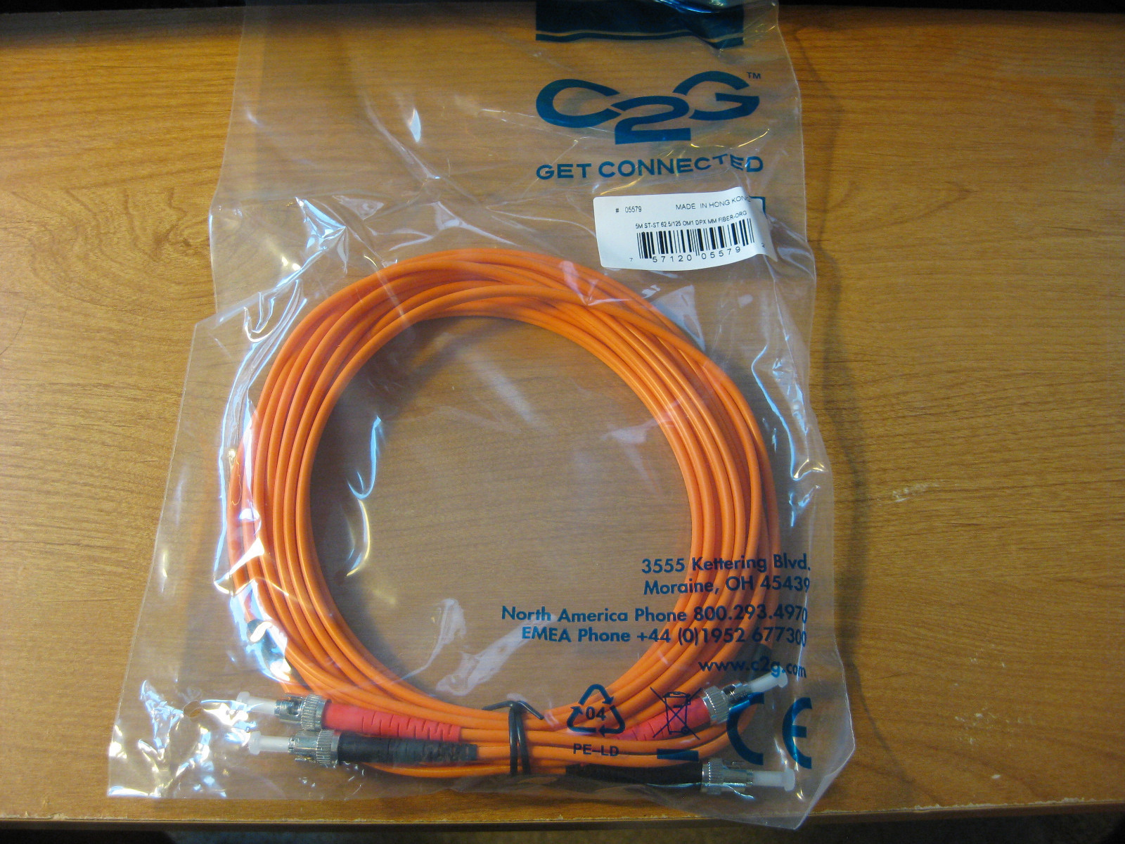 New 5m 15 foot ST-ST 62.5/125 OM1 Duplex Multimode PVC Fiber Optic Cable Orange