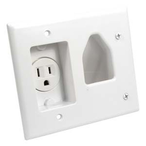 10 Pack of Recessed Low Voltage Cable Plate with Recessed Power, White