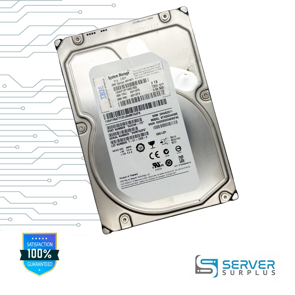 IBM 2TB SAS 7200 RPM 3.5 in Enterprise HDD | 49Y1875 | ST32000444SS | 49Y1871