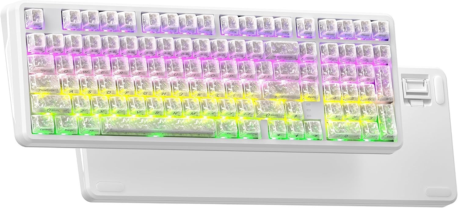 XVX M98 Wireless Mechanical Keyboard,Stripes RGB with Shine-Through Keycaps Tri-
