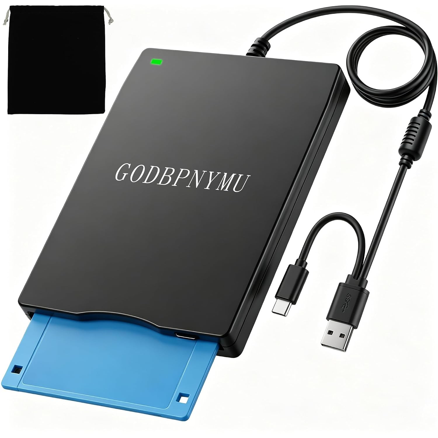 External 1.44MB USB C Floppy Disk Drive Reader Writer 2-in-1 with Cloth Bag