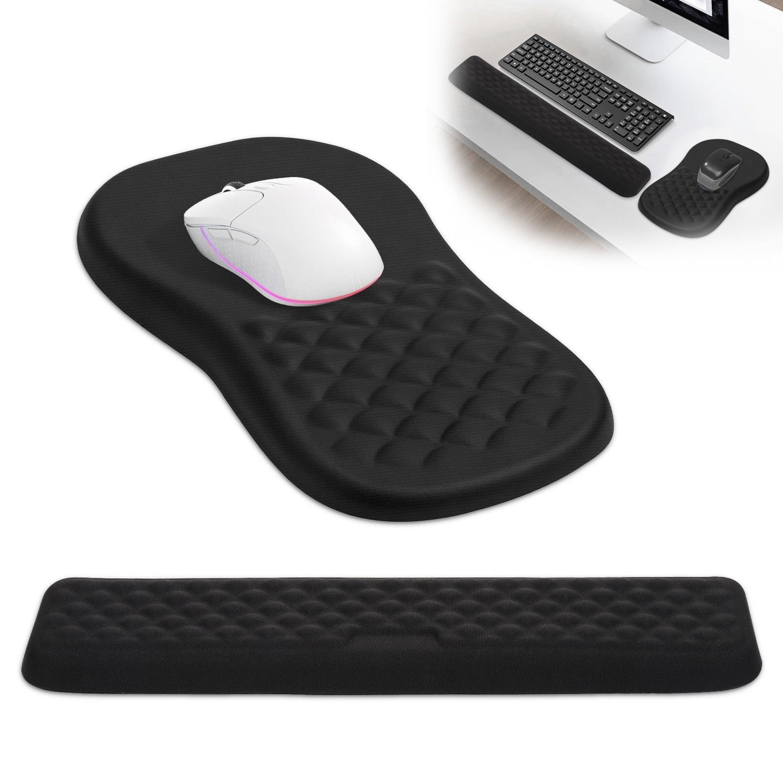 Ergonomic Keyboard Wrist Rest & Mouse Pad Set Memory Gel Wrist Support Non Slip