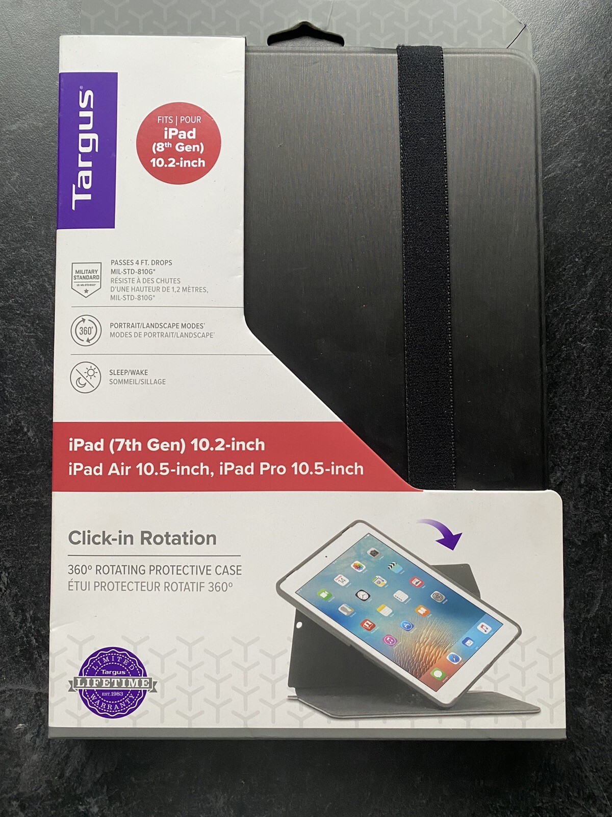 Targus Click-In Rotating Case for iPad 8th/7th Gen 10.2", iPad Air 10.5" - Black