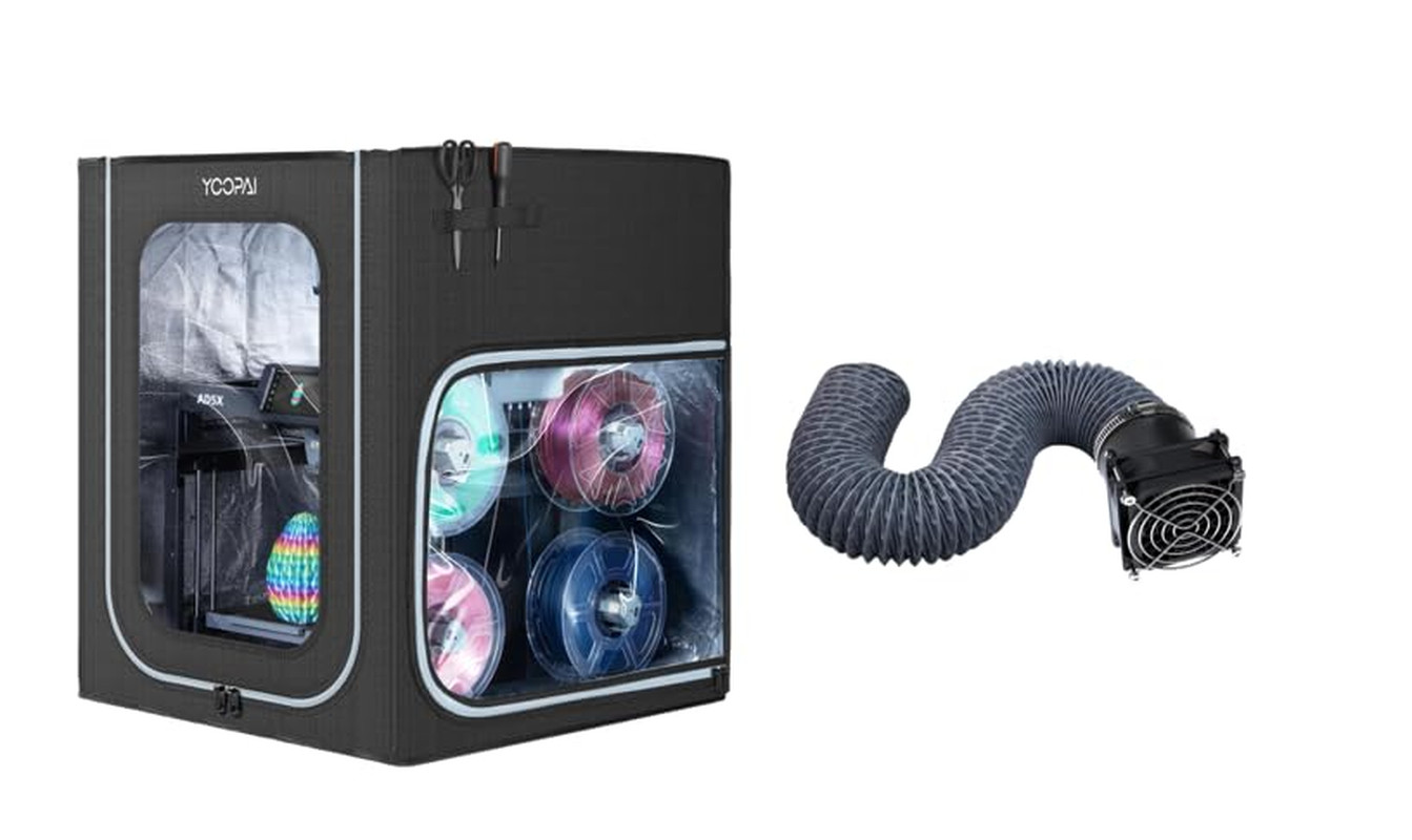 Enclosure with LED Light for AD5X / AD5M 3D Printers+Fan Fume Extraction Kit