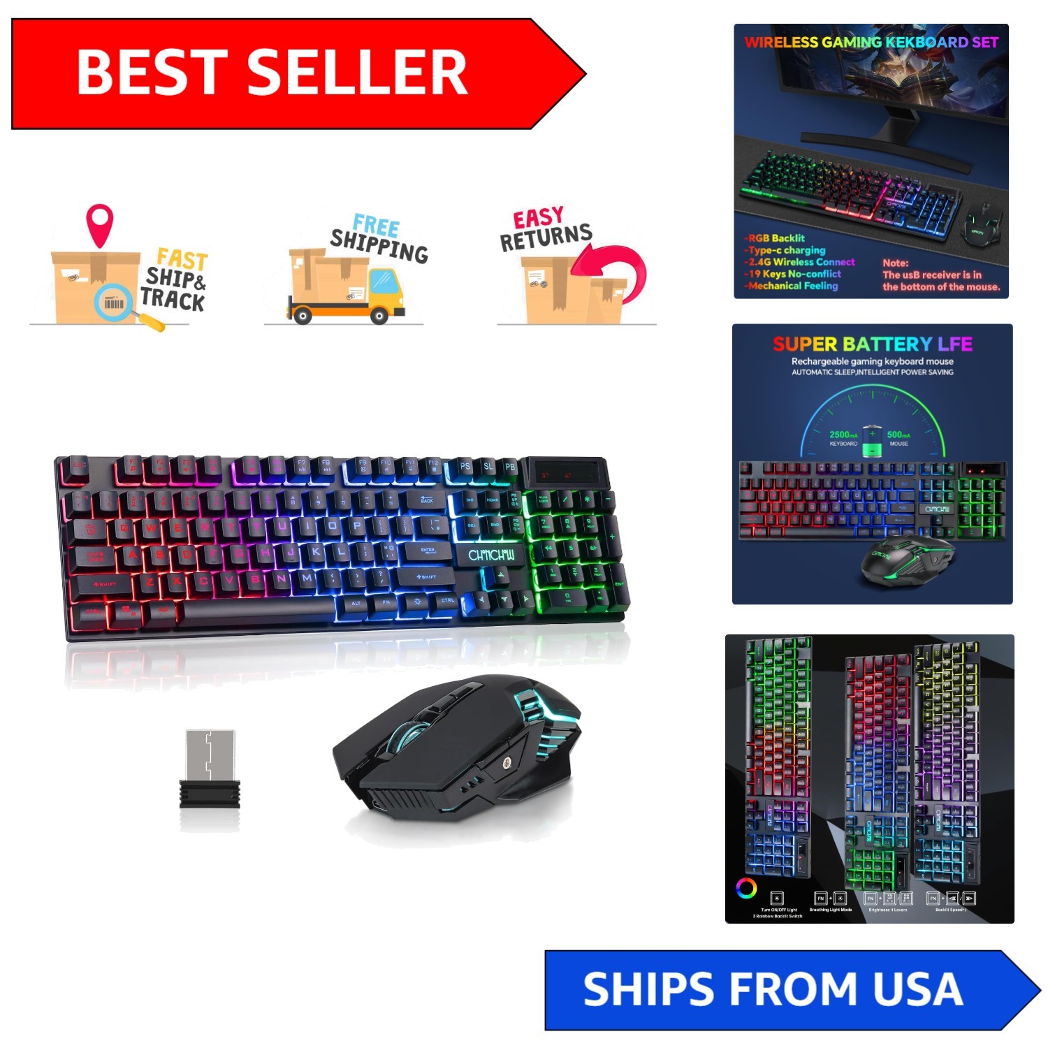 High-Performance RGB Wireless Gaming Keyboard & 7-DPI Mouse Combo for Gamers