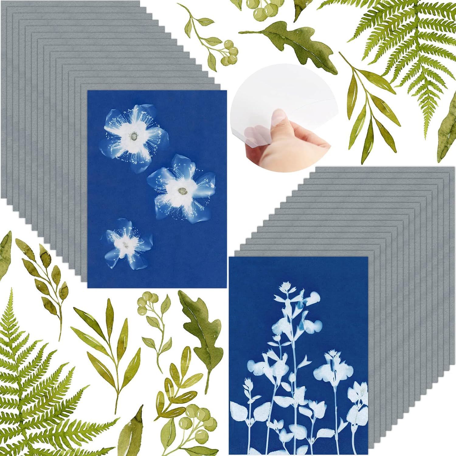 AIQINHU 32 Sheets Cyanotype Paper Kit for Sun Printing and DIY Crafts