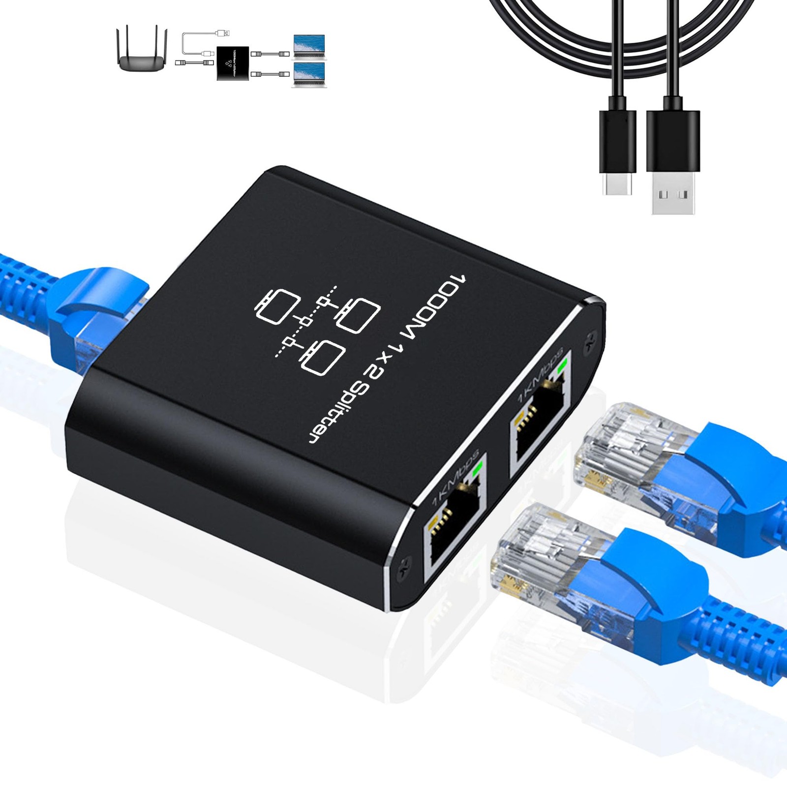 Ethernet Splitter 1 to 2, RJ45 Internet Splitter for Cat 8/7/6/5e/5 | 2 Devices 