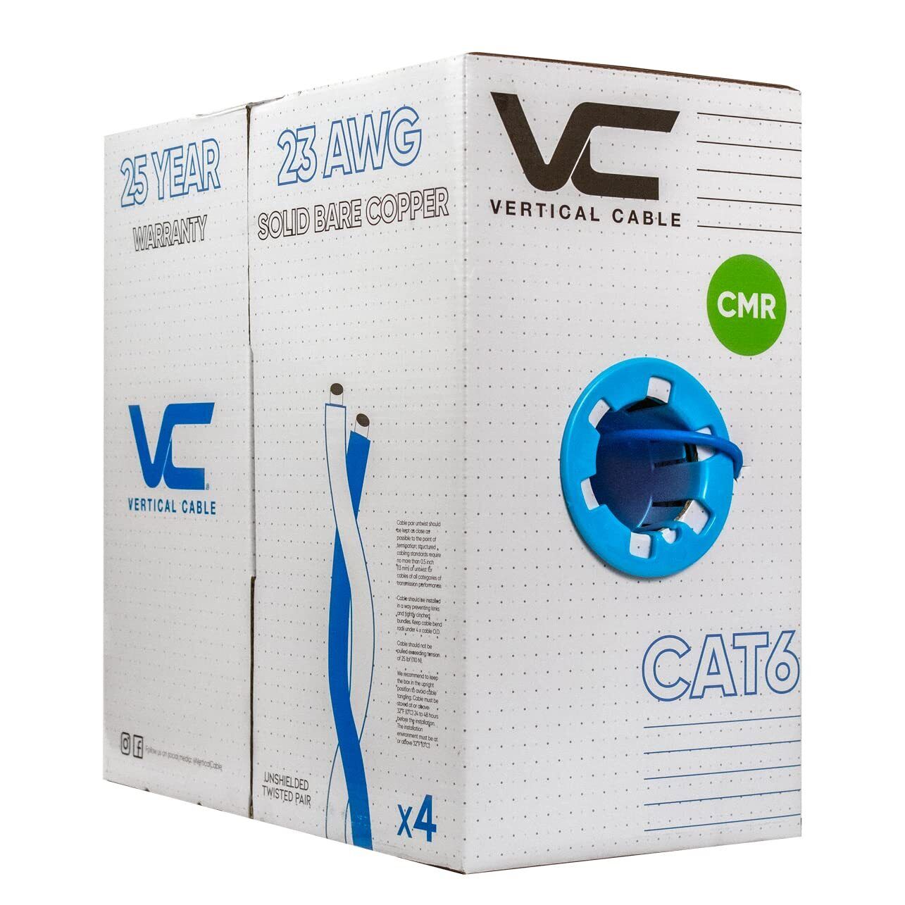 Vertical Cable Cat6 Ethernet Cable, 23AWG, UTP - Blue - 1000ft in Pull Box