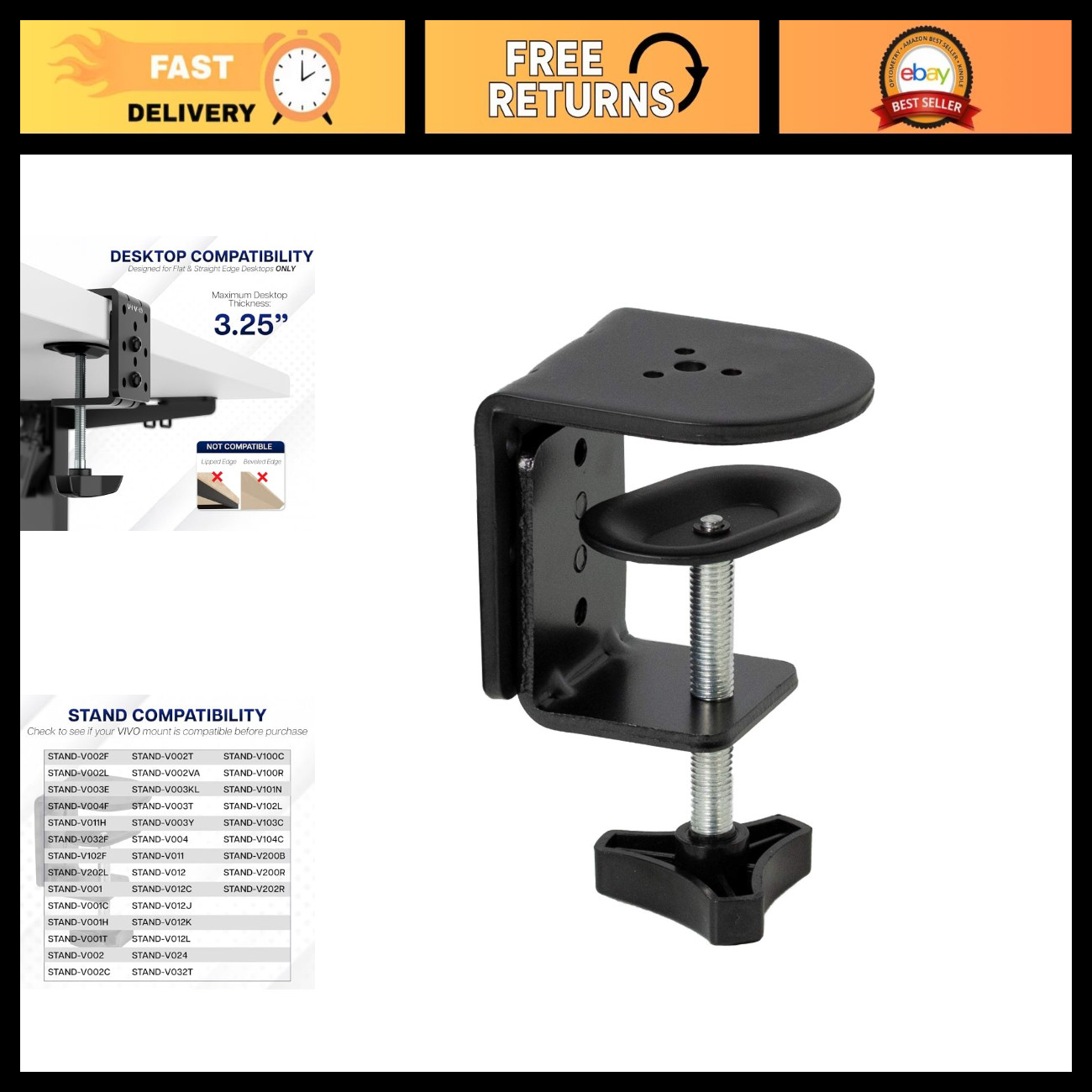 Heavy Duty Desk Clamp for Monitor Mount - Universal C-Clamp, Easy Install, Fits