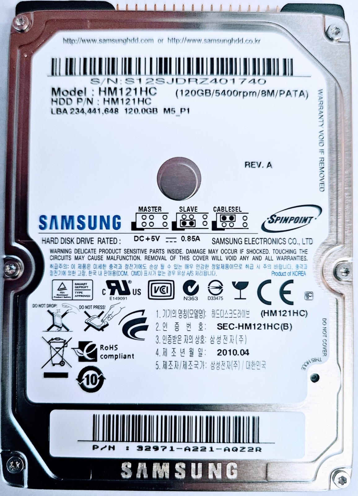 SAMSUNG HM121HC - 2.5" 120 GB HDD PATA / 5400RPM / 8M - NEW - ZERO POH