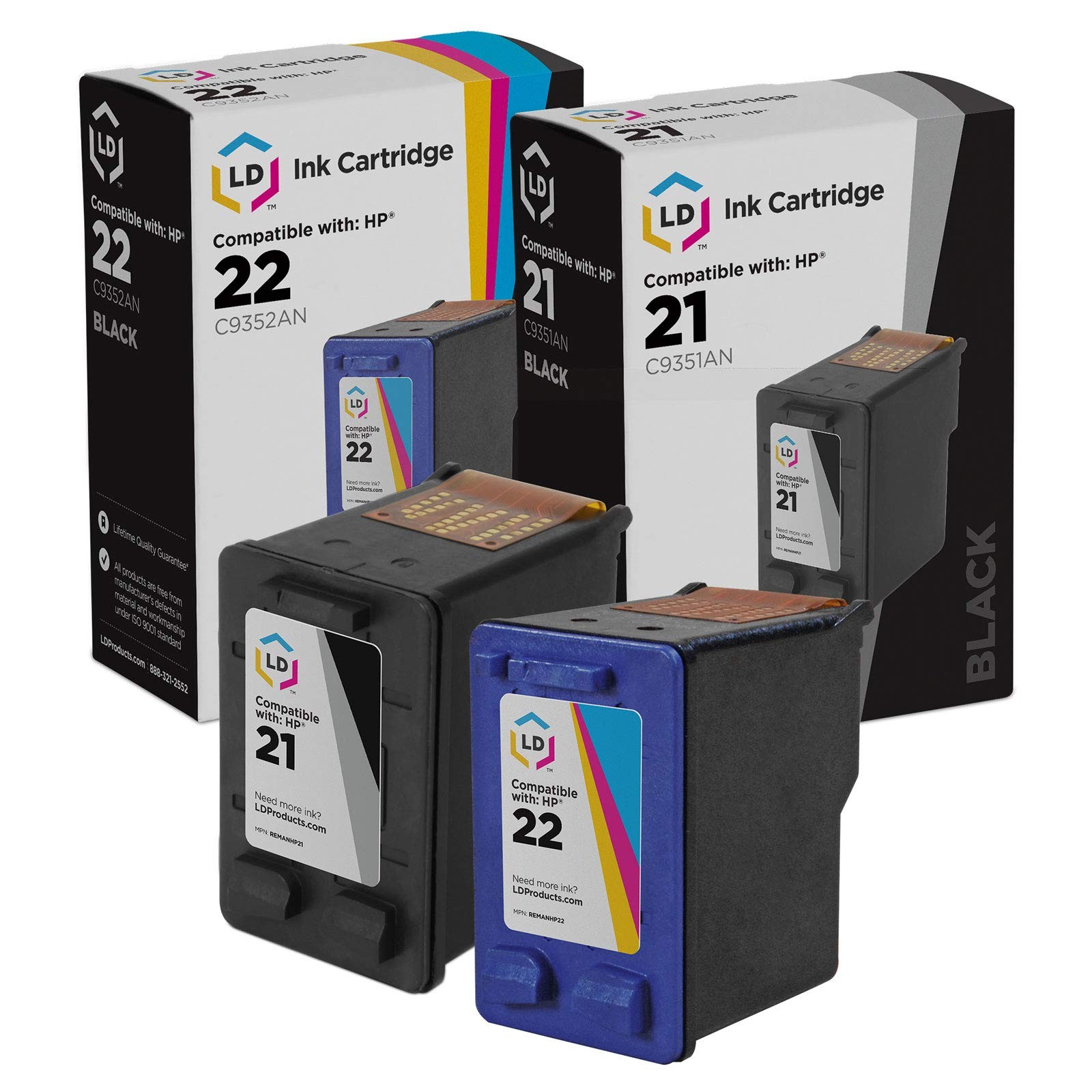 Replacement Ink Replacements for HP 21 & HP 22 (1 Blk, 1 Color, 2-Pk)