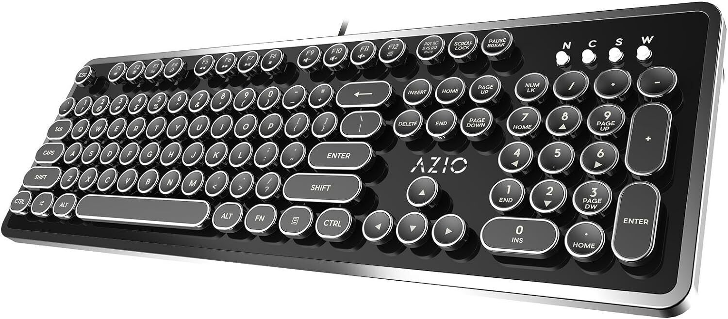 AZIO Retro Typewriter-Inspired Mechanical Keyboard Vintage Black and Silver 