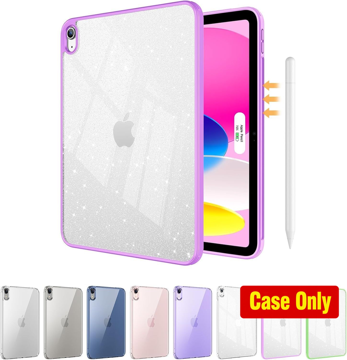 Case for iPad 11th Gen - Glitter Purple Clear Back Design