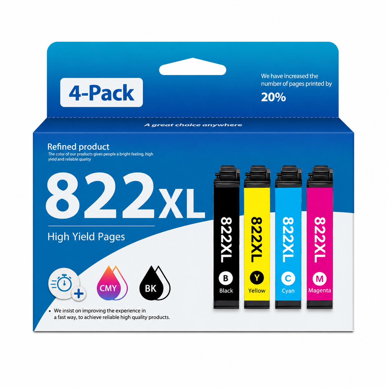 822XL 4PK BK/C/M/Y With Chip High Yield Ink for WF-3820 WF-4820 WF-4830 WF-4834