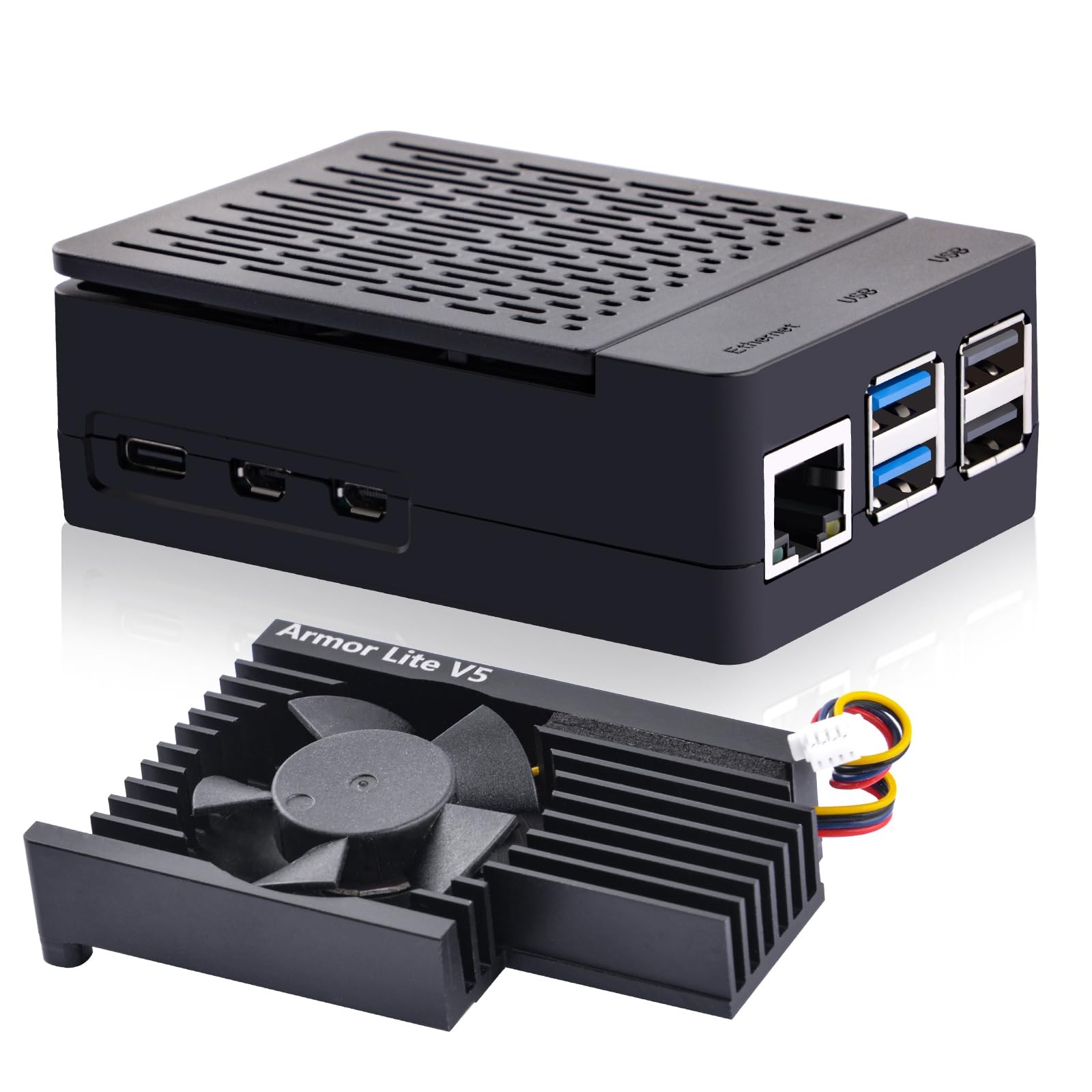 GeeekPi ABS Case with Armor Lite V5 Active Cooler for Raspberry Pi 5, Pi 5 Case