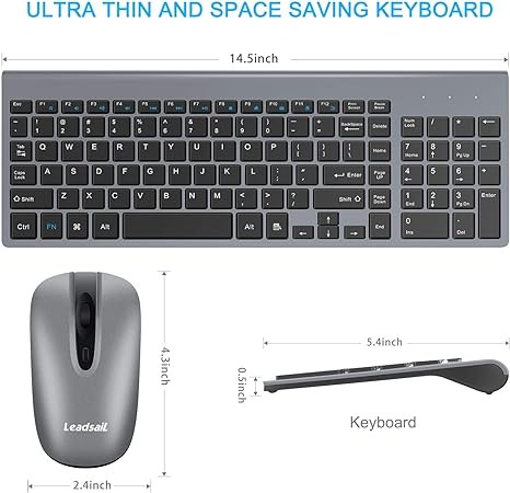 LeadsaiL Wireless Keyboard Mouse Combo Compact KF-10+LX001 - GREY