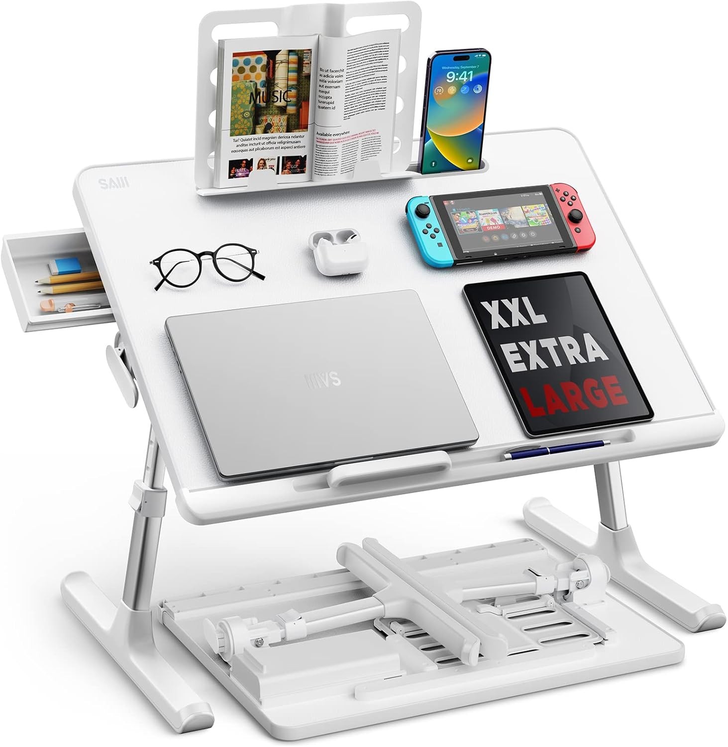 Laptop Bed Tray Table, SAIJI Adjustable Laptop Bed Table (White, XL)
