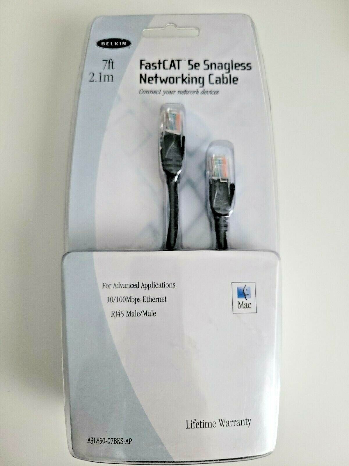 Belkin FastCAT 5e Snagless Networking 7ft Cable Mac-Router NEW