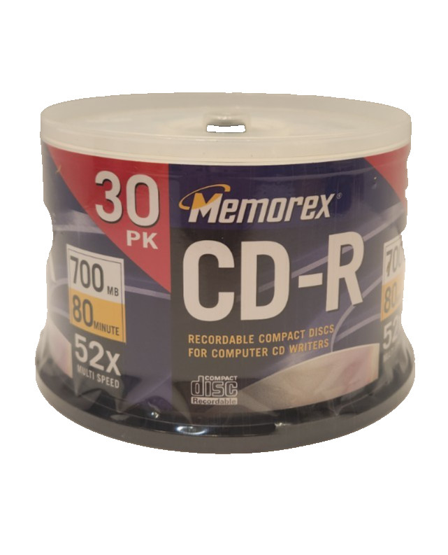 NEW Memorex Spindle 700MB/80 Min 52x CD-R Recordable Discs 30 Pack FactorySEALED