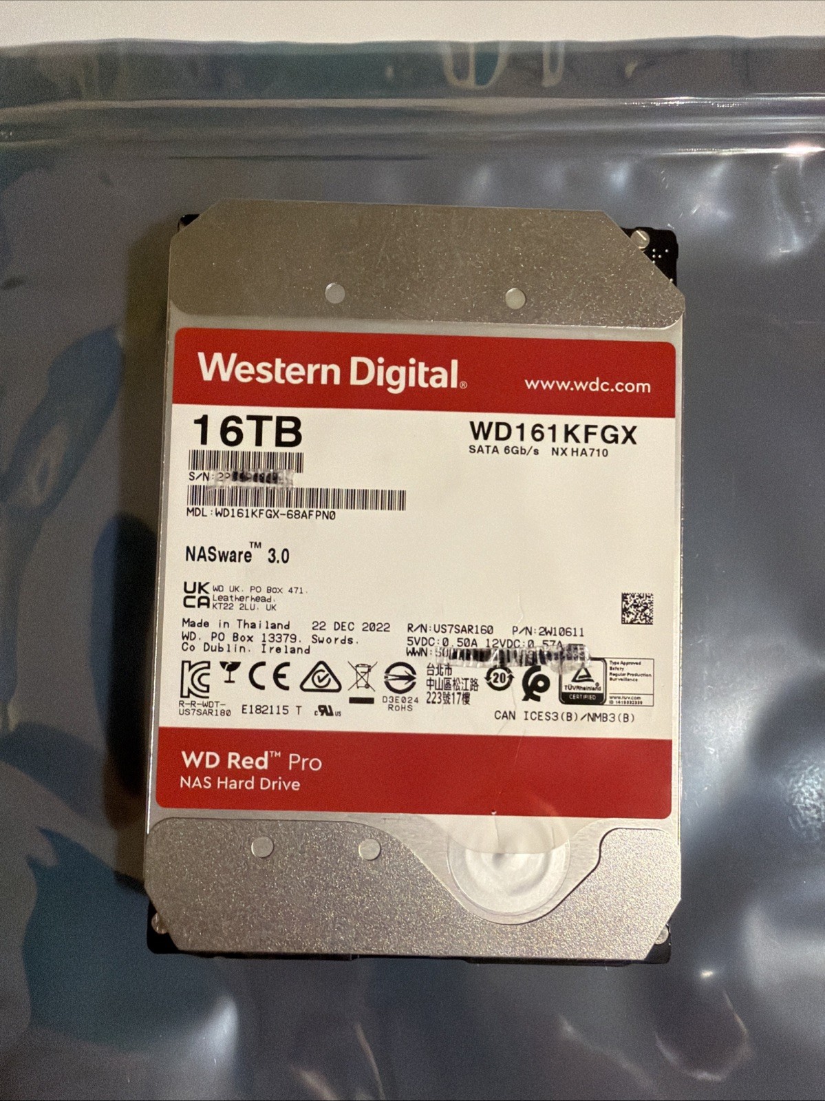 Western Digital WD161KFGX 16TB SATA Red Pro NAS Hard Drive. Tested. Low Hours.