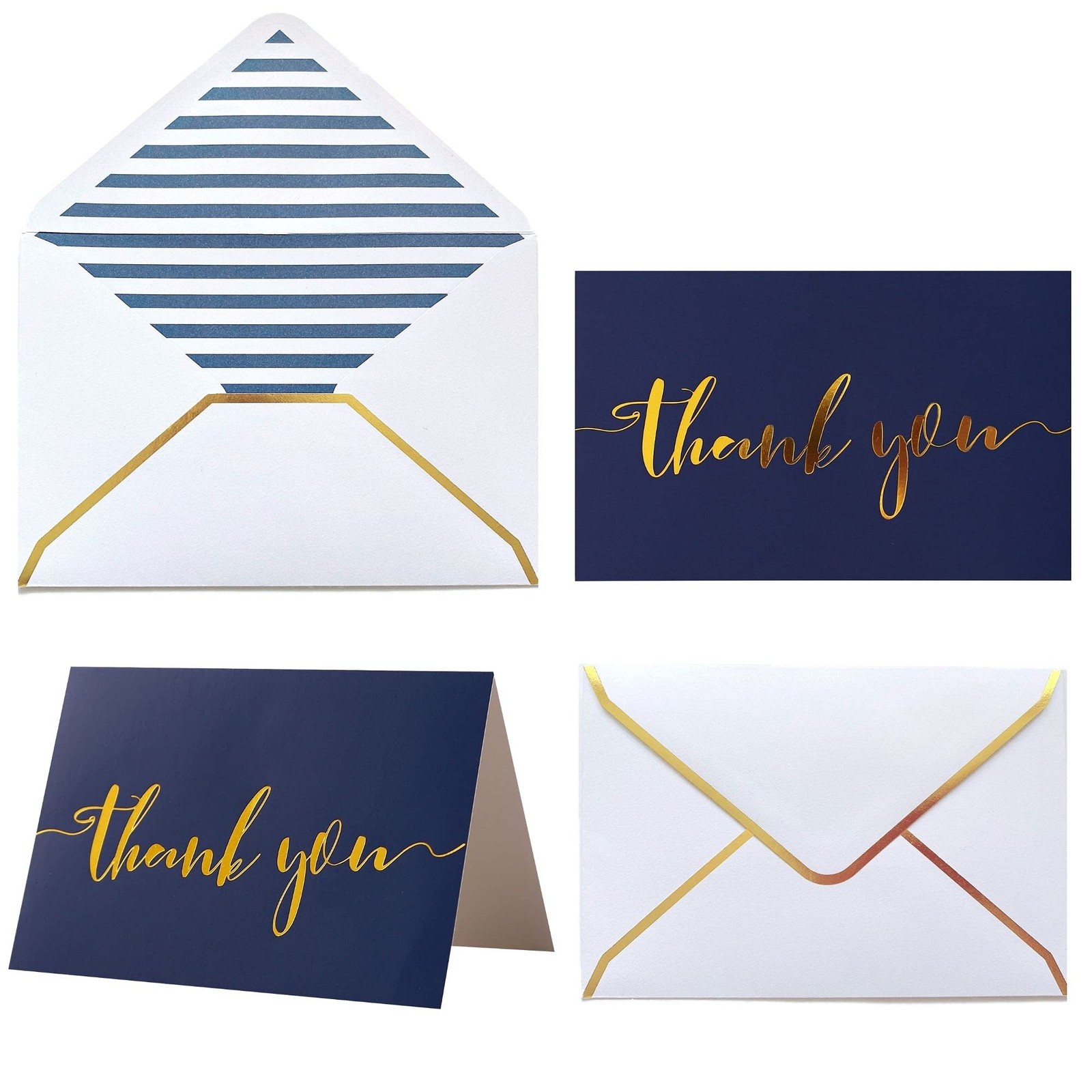 Thank You Cards 4x6 Inch Navy Blue Gold Heavy Duty Winoo Design Notes