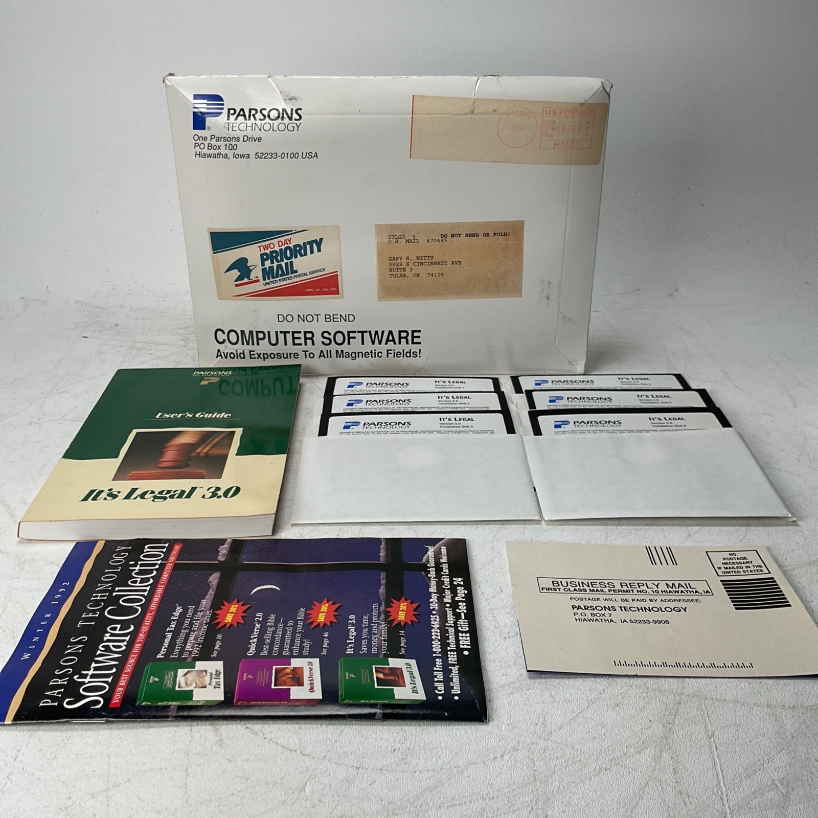 Parsons Technology It’s Legal Version 3.0 PC 1992 5.25” Floppy Disks