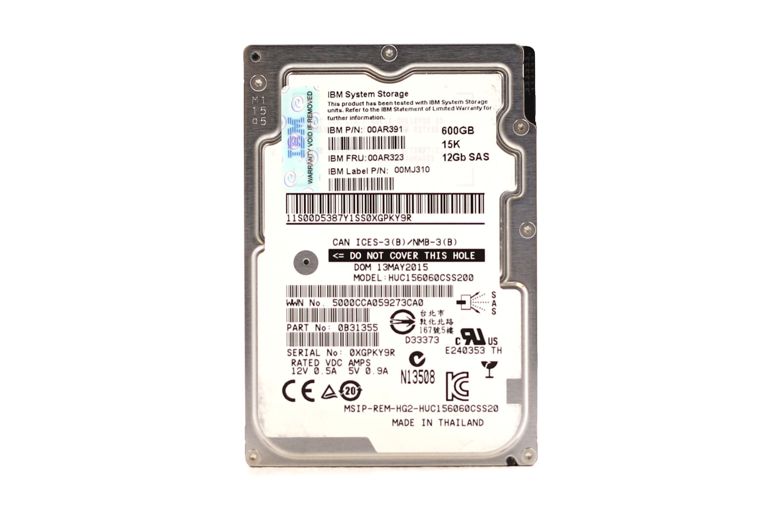 IBM HUC156060CSS200 600GB 2.5" 12Gb/s 15K RPM SAS Drive FRU P/N: 00AR323 Tested