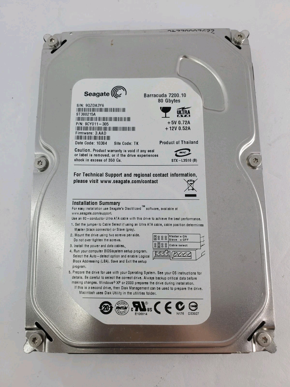 9BD131-301 - Seagate 80GB 7200 RPM SATA 3.5" HDD