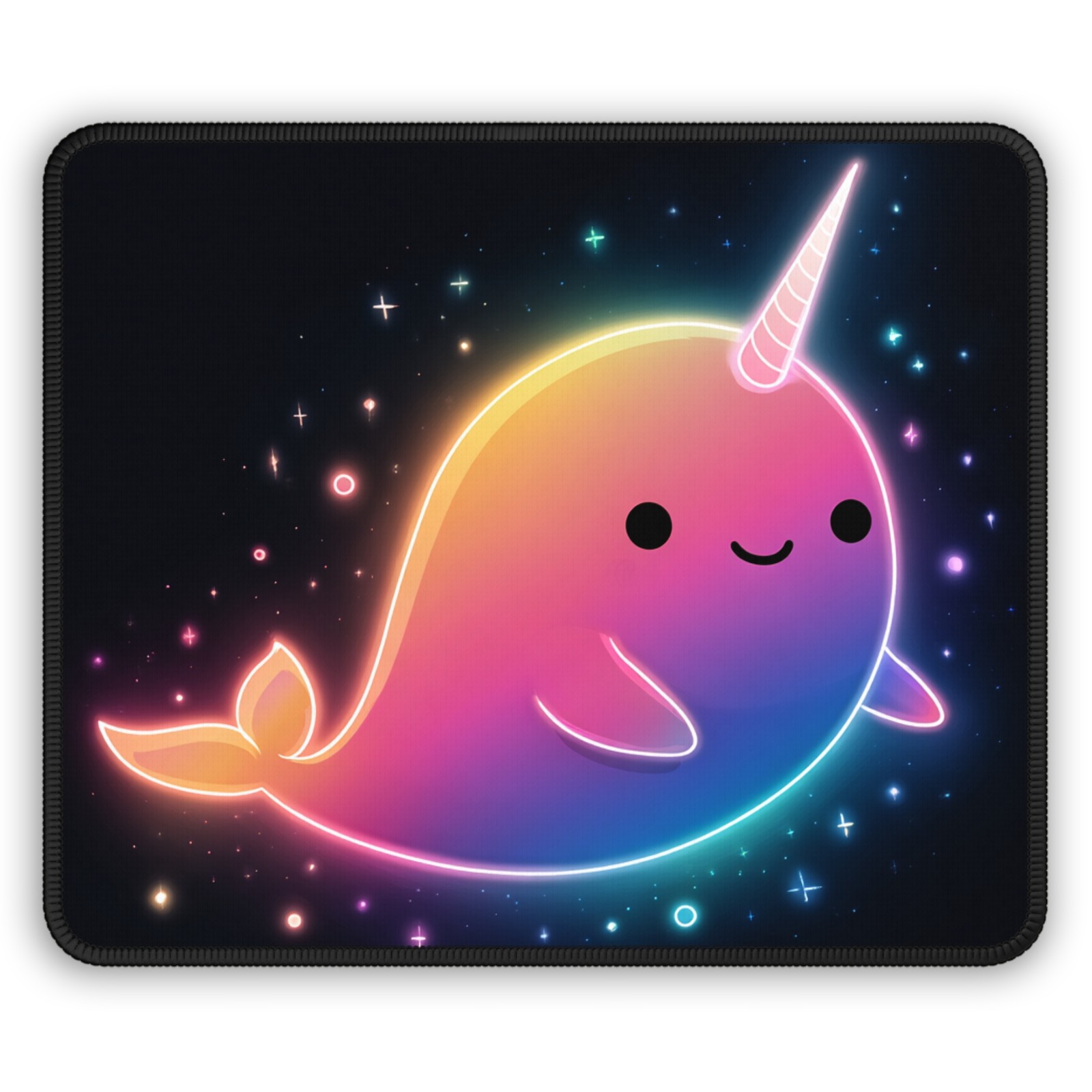 Neon Narwhal Gaming Mouse Pad | Cute Rainbow Narwhal Space Art