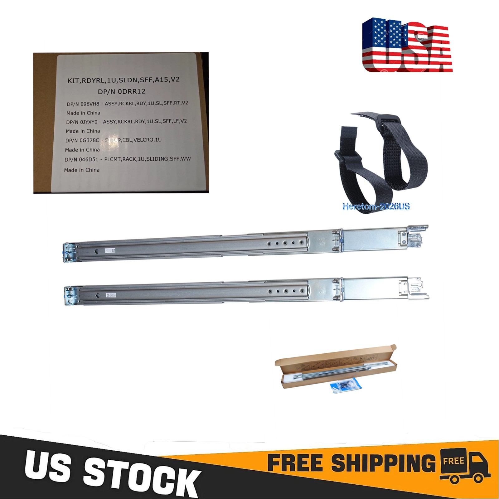 1U Sliding Server Rack Mount Rails Kit Dell 0DRR12 096VH8 0JYXY0 0G378C 046D51