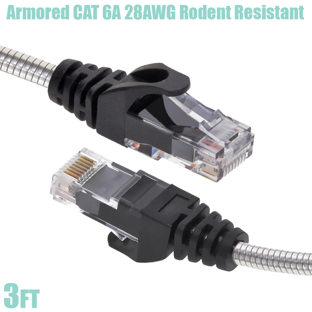 3-65FT Cat6A RJ45 Network Armored Slim Patch Cable Rodent Resistant 28AWG LOT
