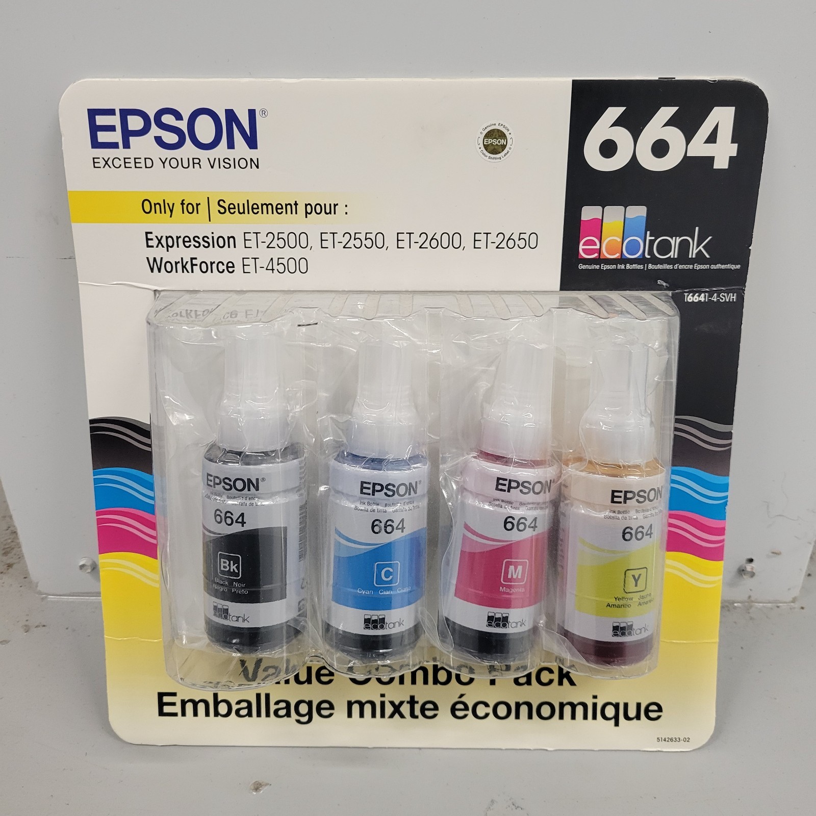 Genuine Epson 664 Ecotank Ink Bottles 70ml BKCMY Printer Ink OEM EXP 03/2020 4pk
