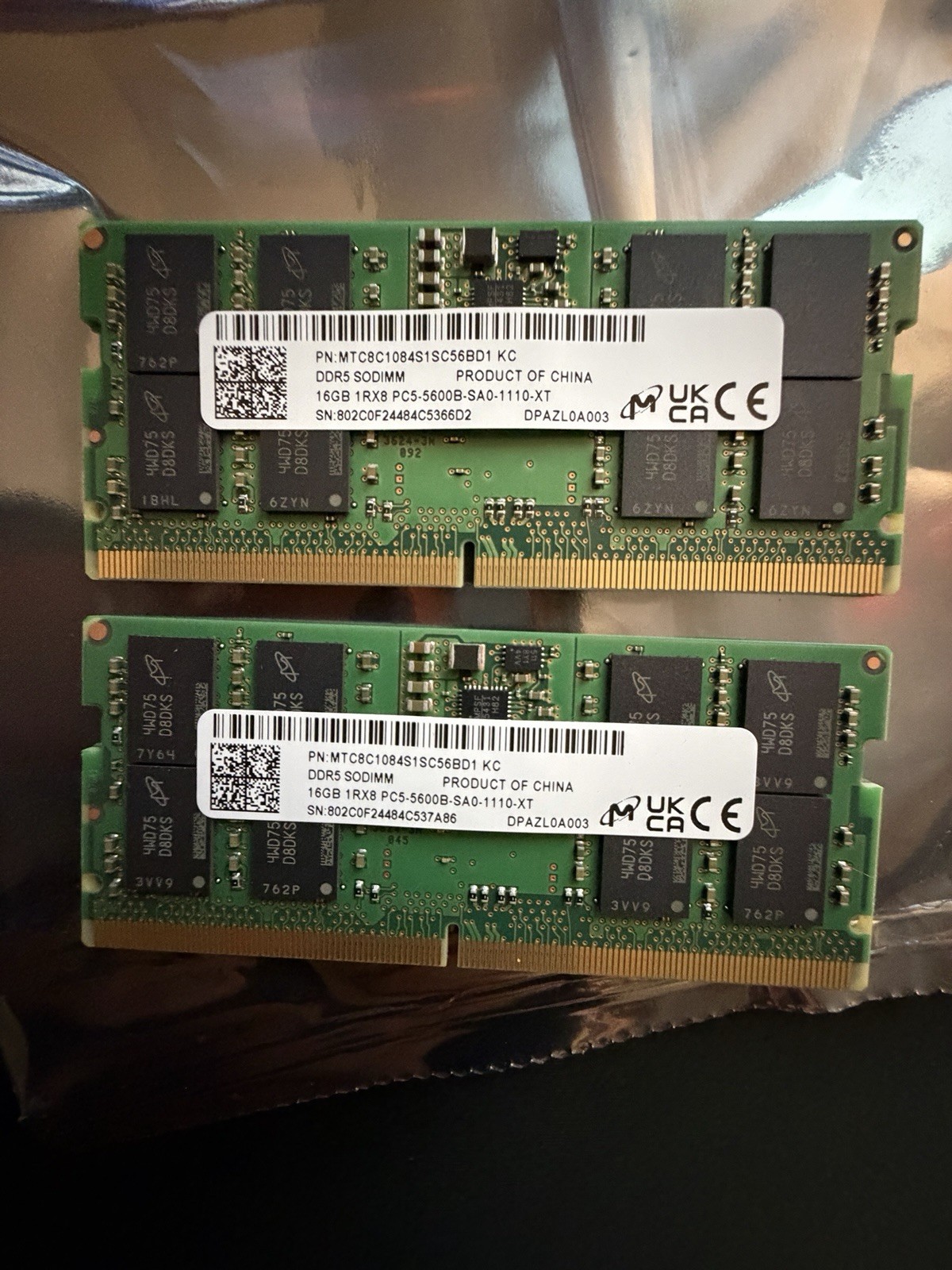 MICRON 32GB  (2x16GB Modules)  DDR5-5600 SO-DIMM Laptop Memory