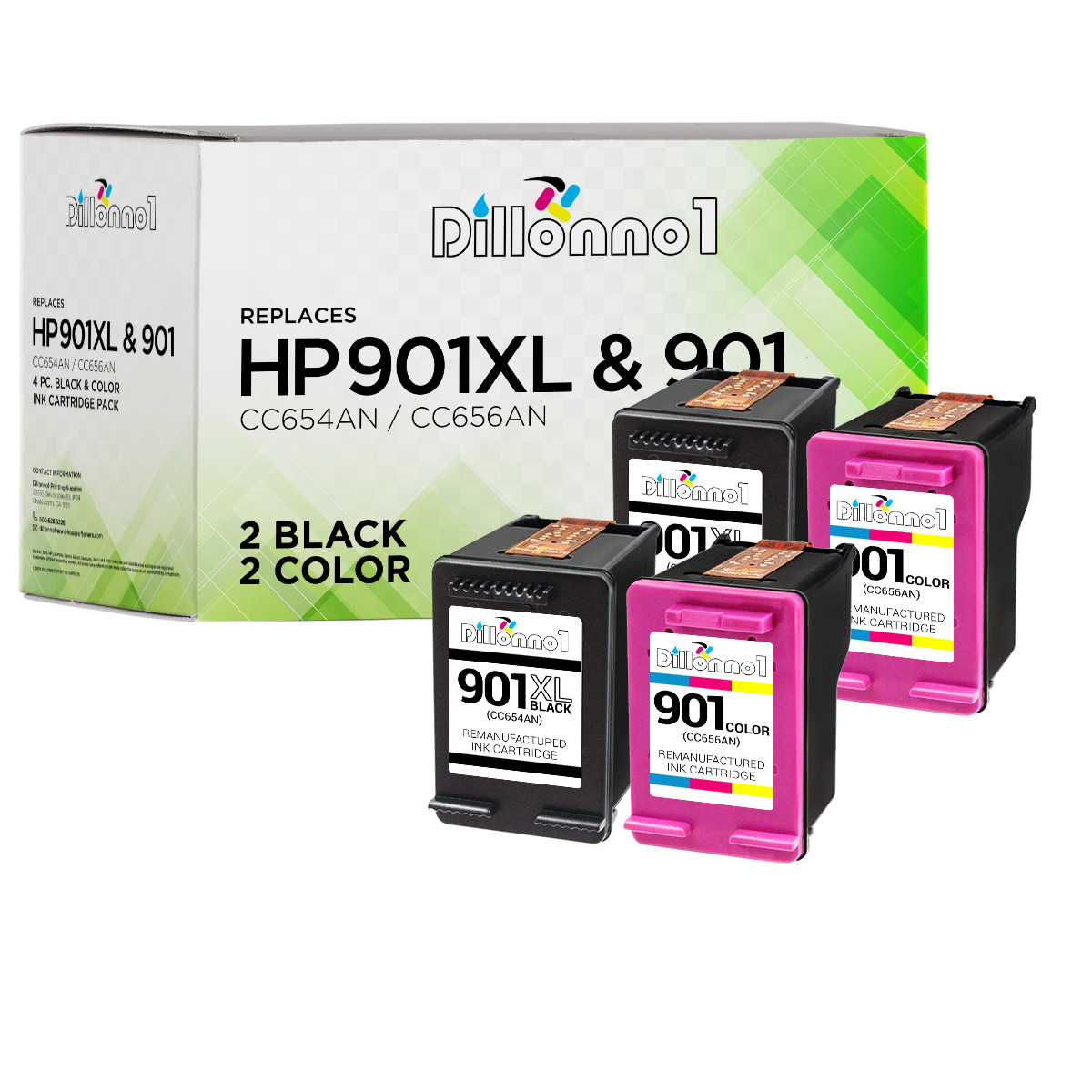 4PK 901 Black/Color CC653A CC656A Ink For HP Officejet J4524 J4540 J4550 J4580