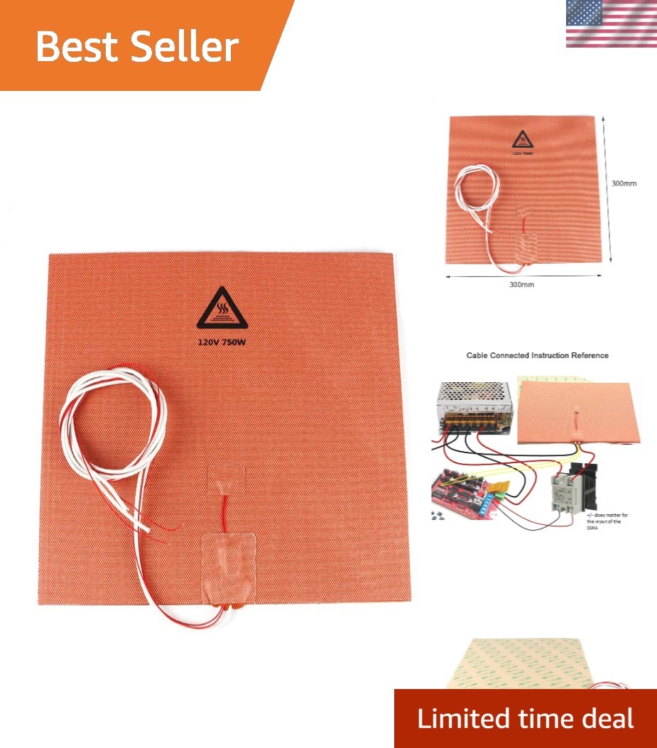 3D Printer Heating Plate Adhesive Silicone Heated Mat 120V 750W with NTC 100K...