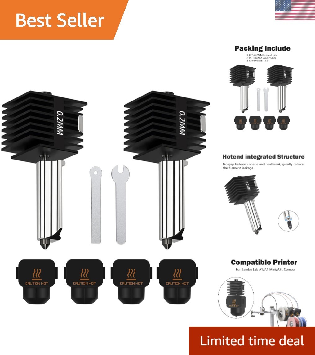 Upgrade Your Bambu Lab 3D Printer: 0.2MM Nozzles with Silicone Covers (2-Pack)