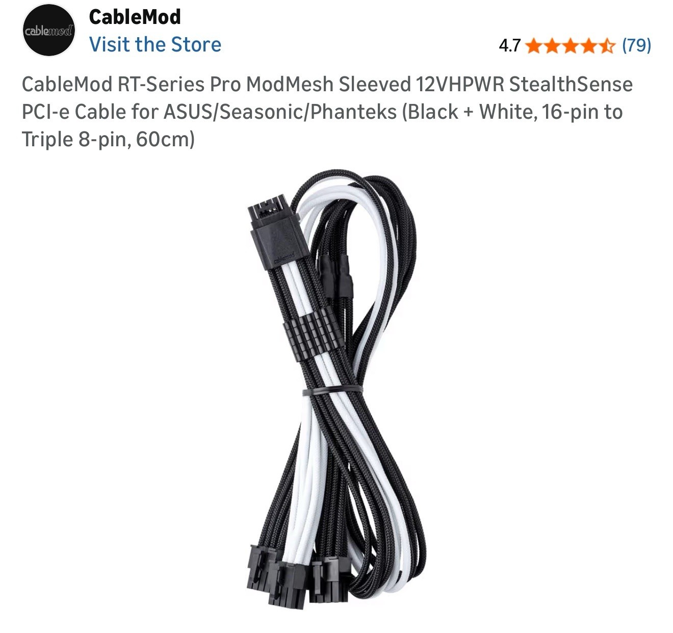 CableMod RT-Series Pro ModMesh Sleeved 16-Pin To Triple 8-Pin White&Black *New*
