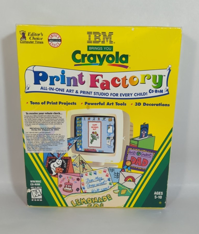 IBM Crayola Print Factory All In One Art & Print Studio CD-ROM In Box Used