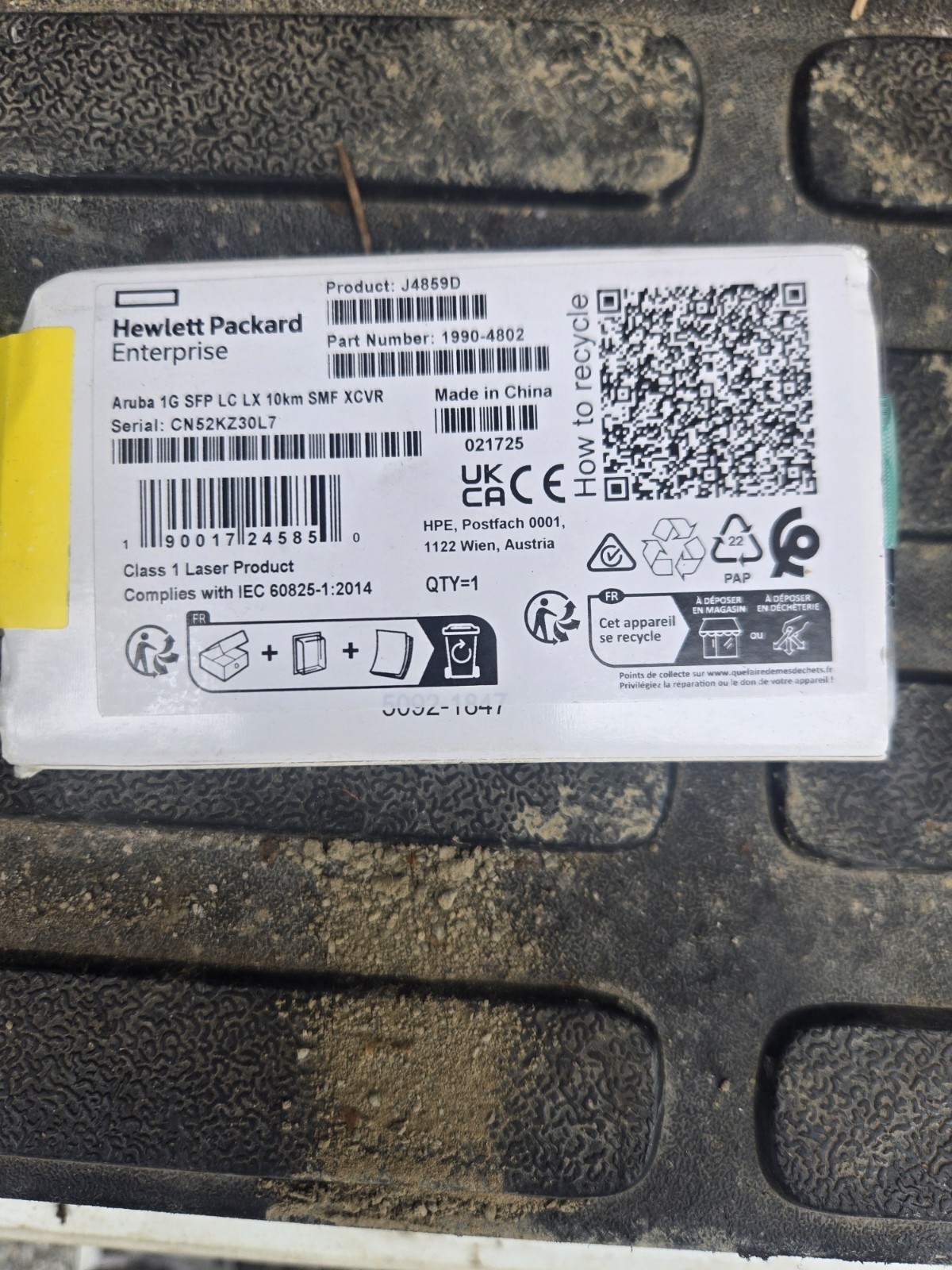 HPE Aruba J4859D 1G SFP LC LX 10km SMF Transceiver Module 1-Port