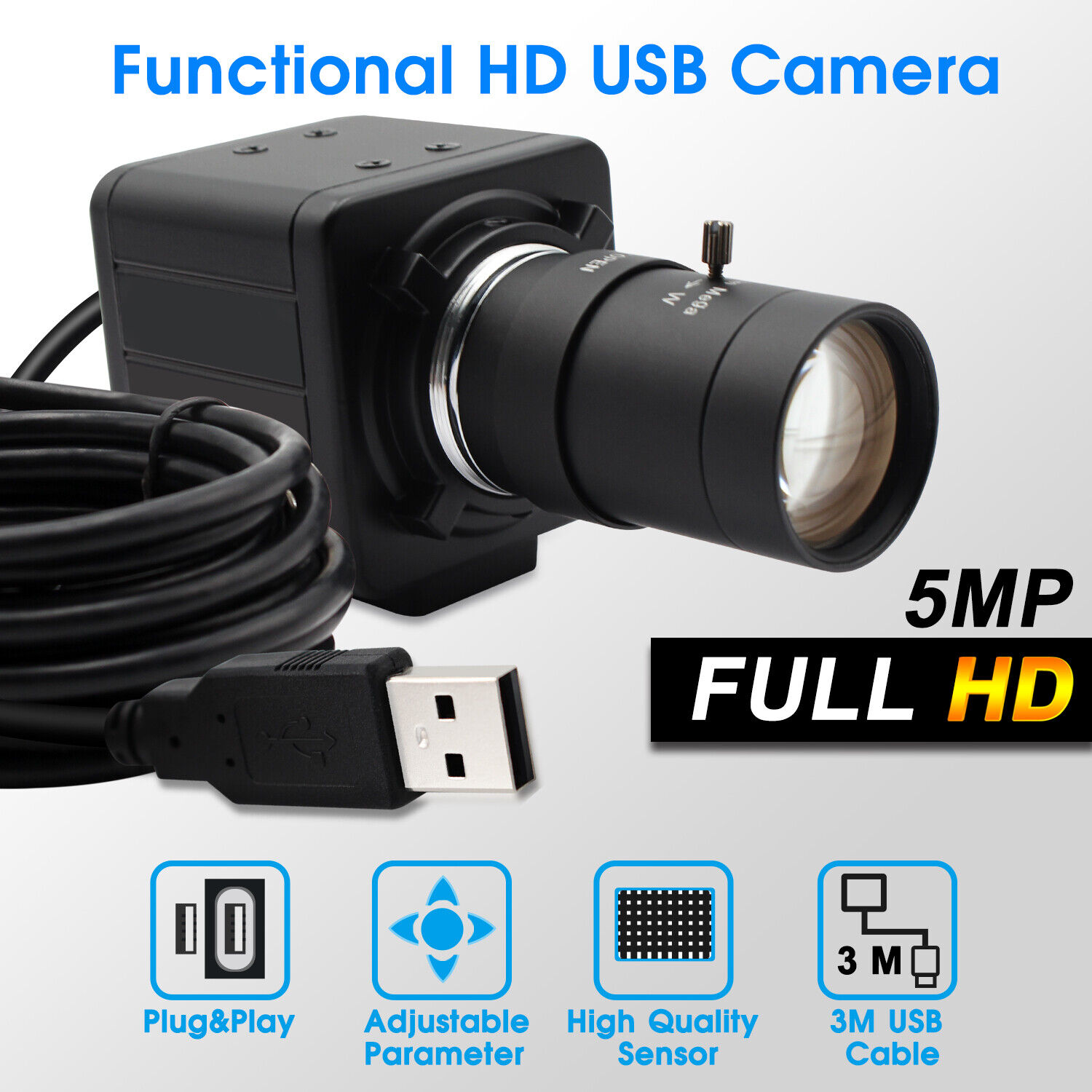 Webcamera 5MP WebCam Aptina MI5100 UVC Webcam USB Camera w/5-50mm Varifocal Lens