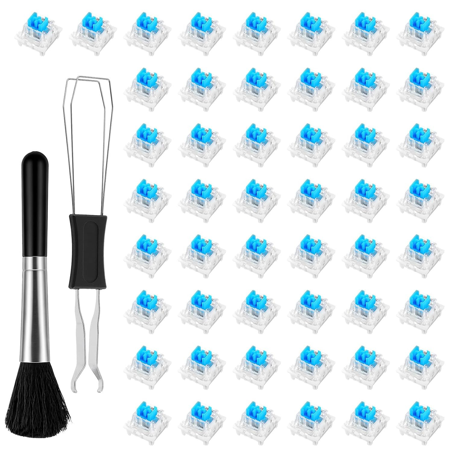 50 Pcs Blue Mechanical Keyboard Switches with Switch Puller and Brush 3-Pin Clic