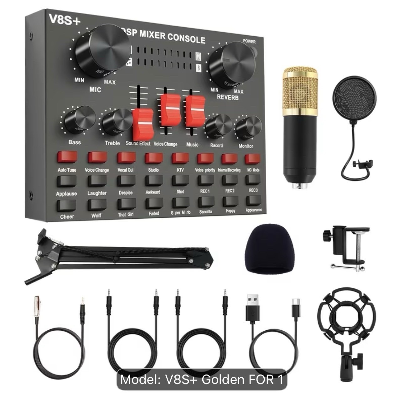 Complete V8S Podcast Studio Record Kit Mixer Condenser Live Broadcast Sound