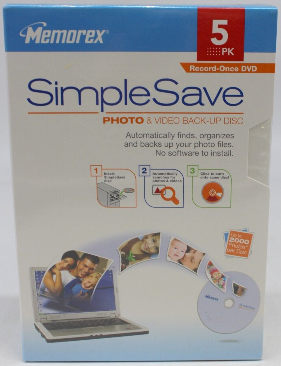Memorex Simple Save Photo & Video Back Up Discs 5 Pack DVD 4.4 GB New Sealed