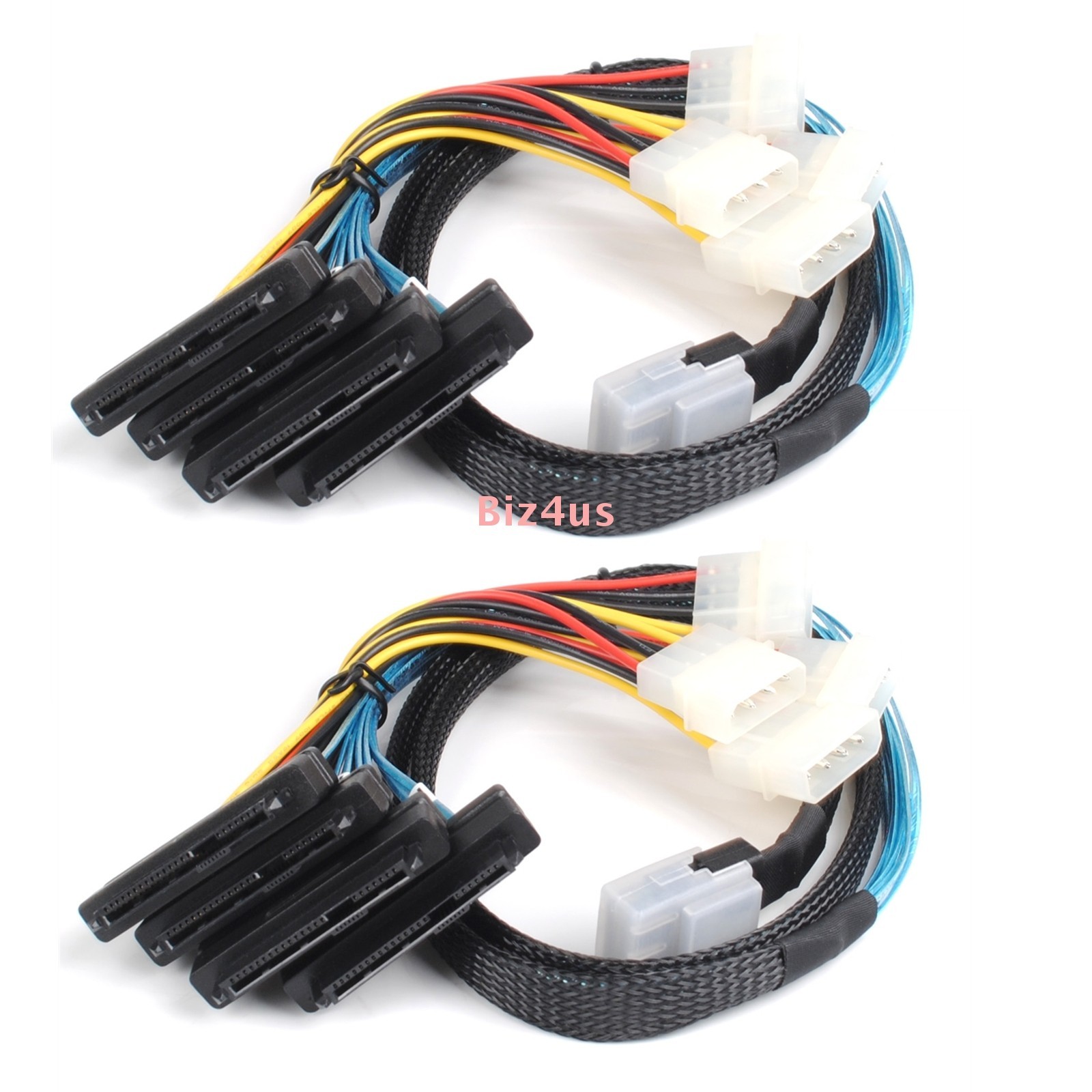 2PCS Mini SAS SFF-8087 to 4X 29Pin SAS SFF-8482 IDE Power Cable 1M / 3.3FT