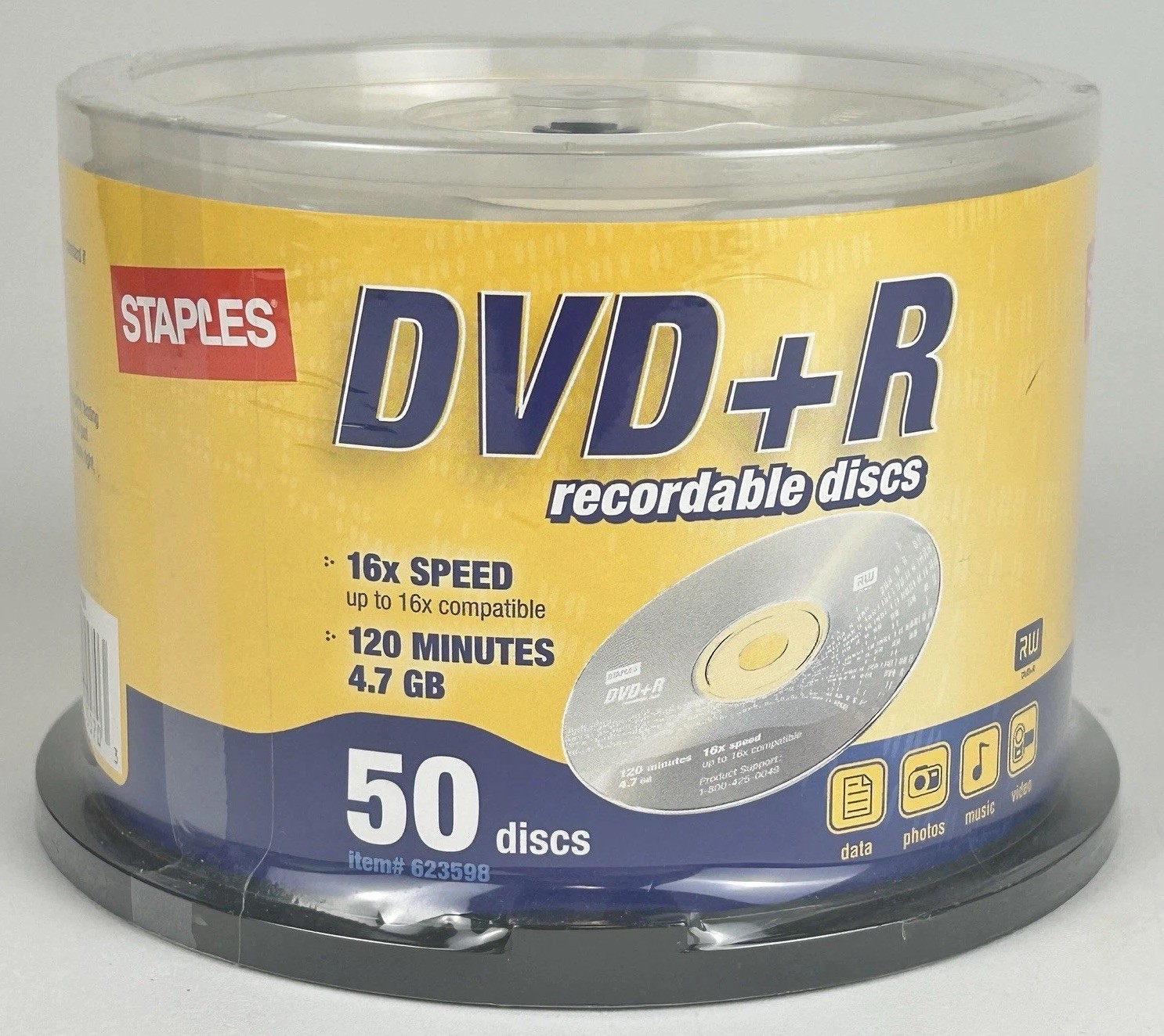 Staples DVD+R 50 Pack 16X Blank Recordable DVDs 4.7GB 120 Min Spindle Sealed