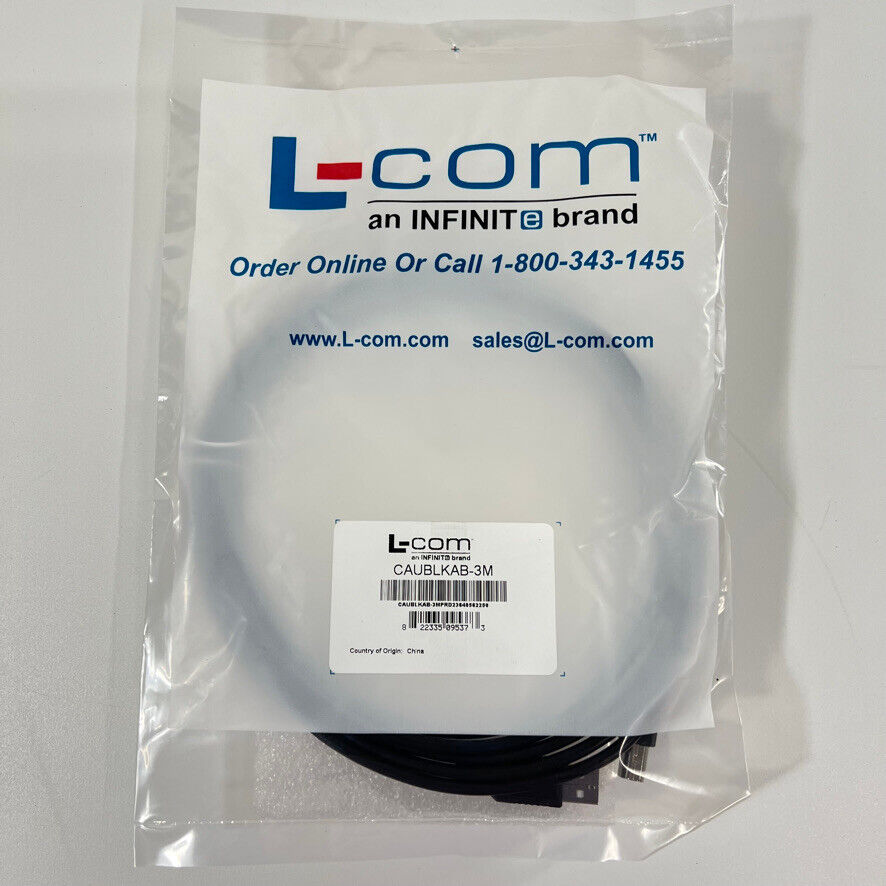Lot Of 100: L-COM Black Premium USB Cable Type A - B , 3m 9.8 ft , CAUBLKAB-3M