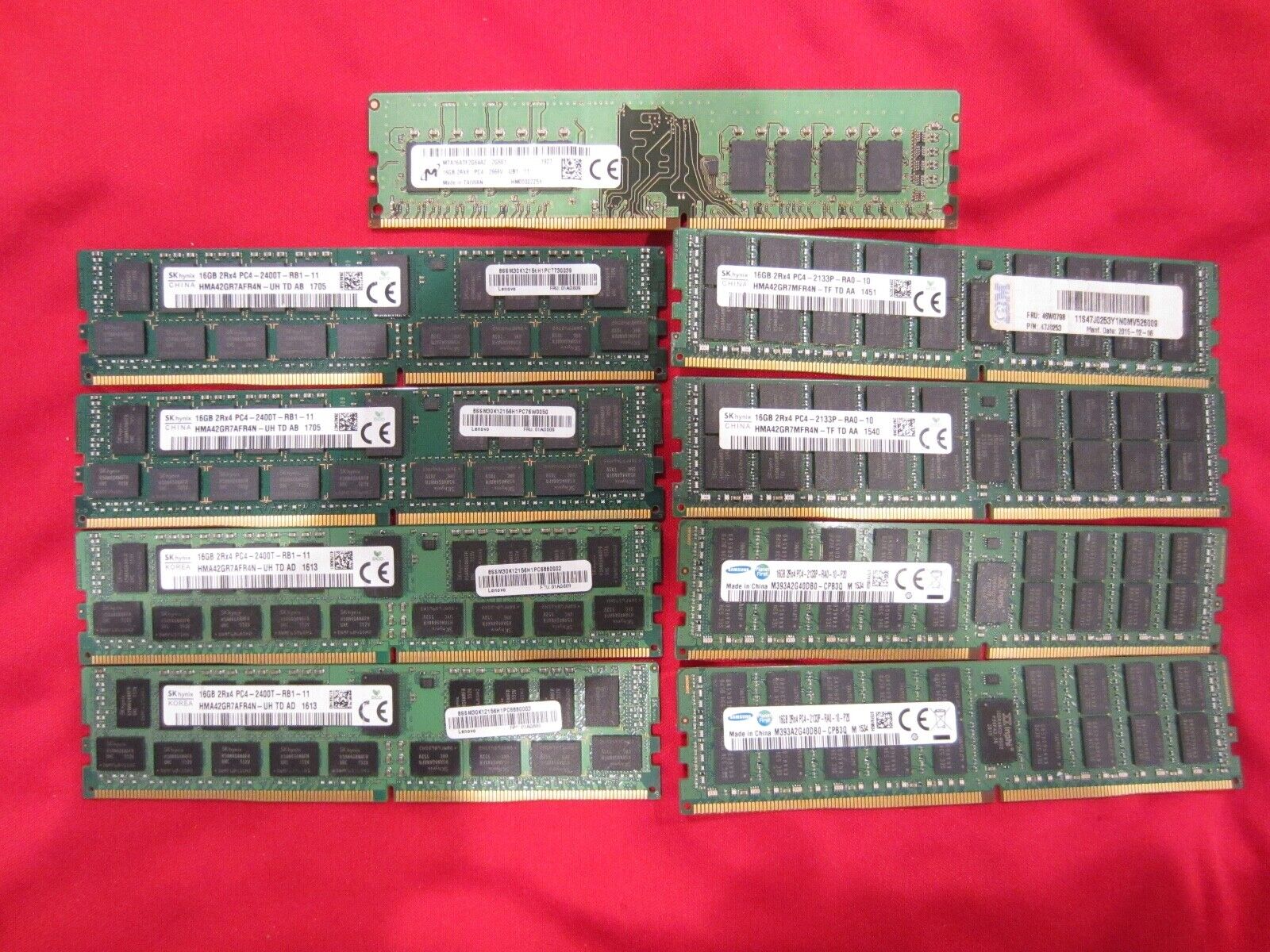 Lot of 9pcs 16GB Samsung,SKhynix,Micron PC4-2133P/2400T/2666V  Server Memory