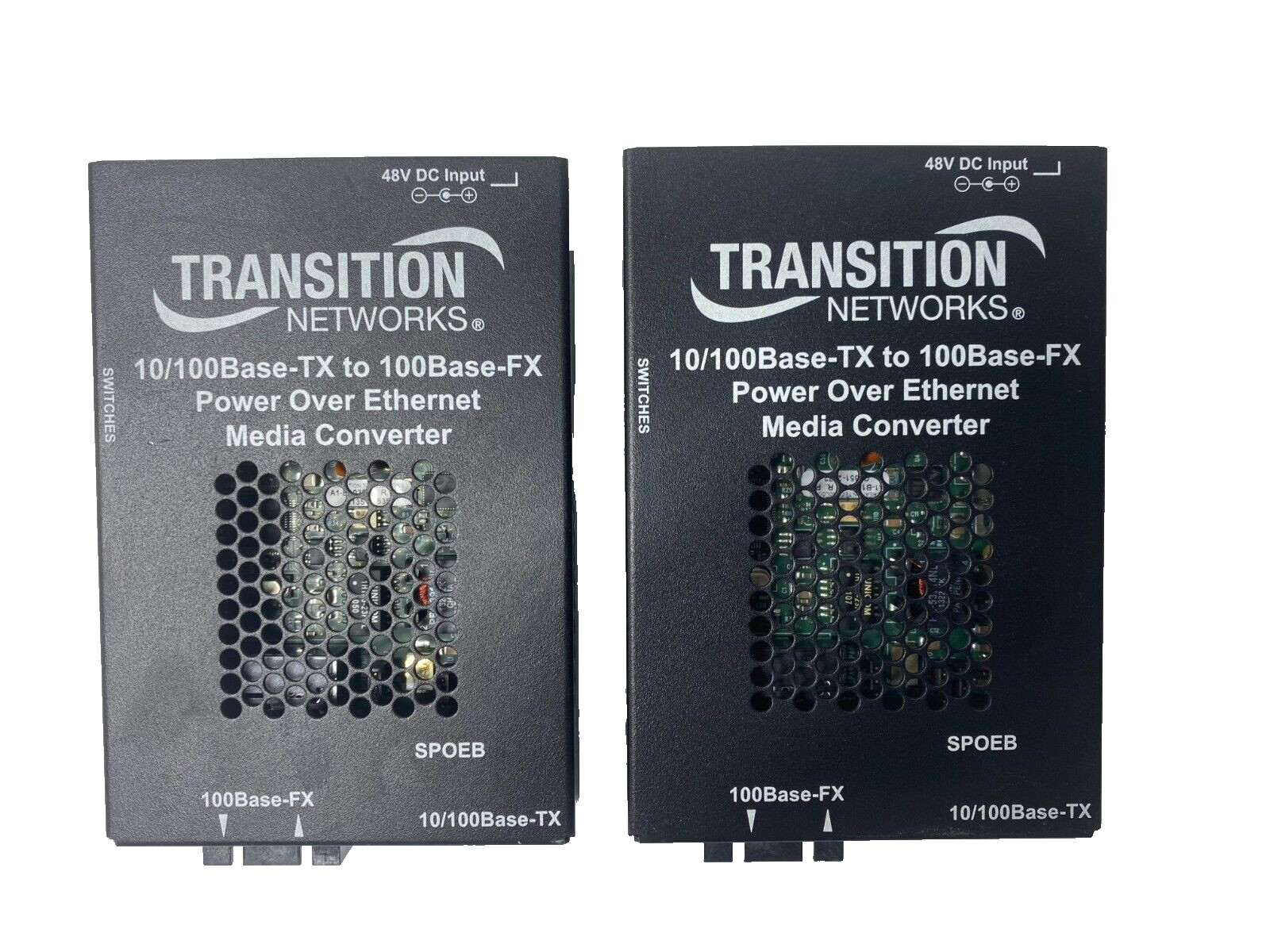 LOT OF 2 Transition Networks SPOEB1039-105 PoE Fast Ethernet Media Converter